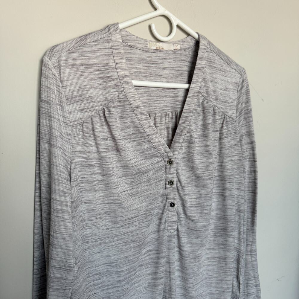 PrAna Womens Henley Top Large Gray Heathered Long Sleeve Boho Minimal Casual - Picture 2 of 6